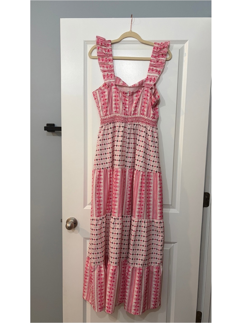 Pink Patterned Ruffle Strap Maxi Dress - Picture 2 of 4